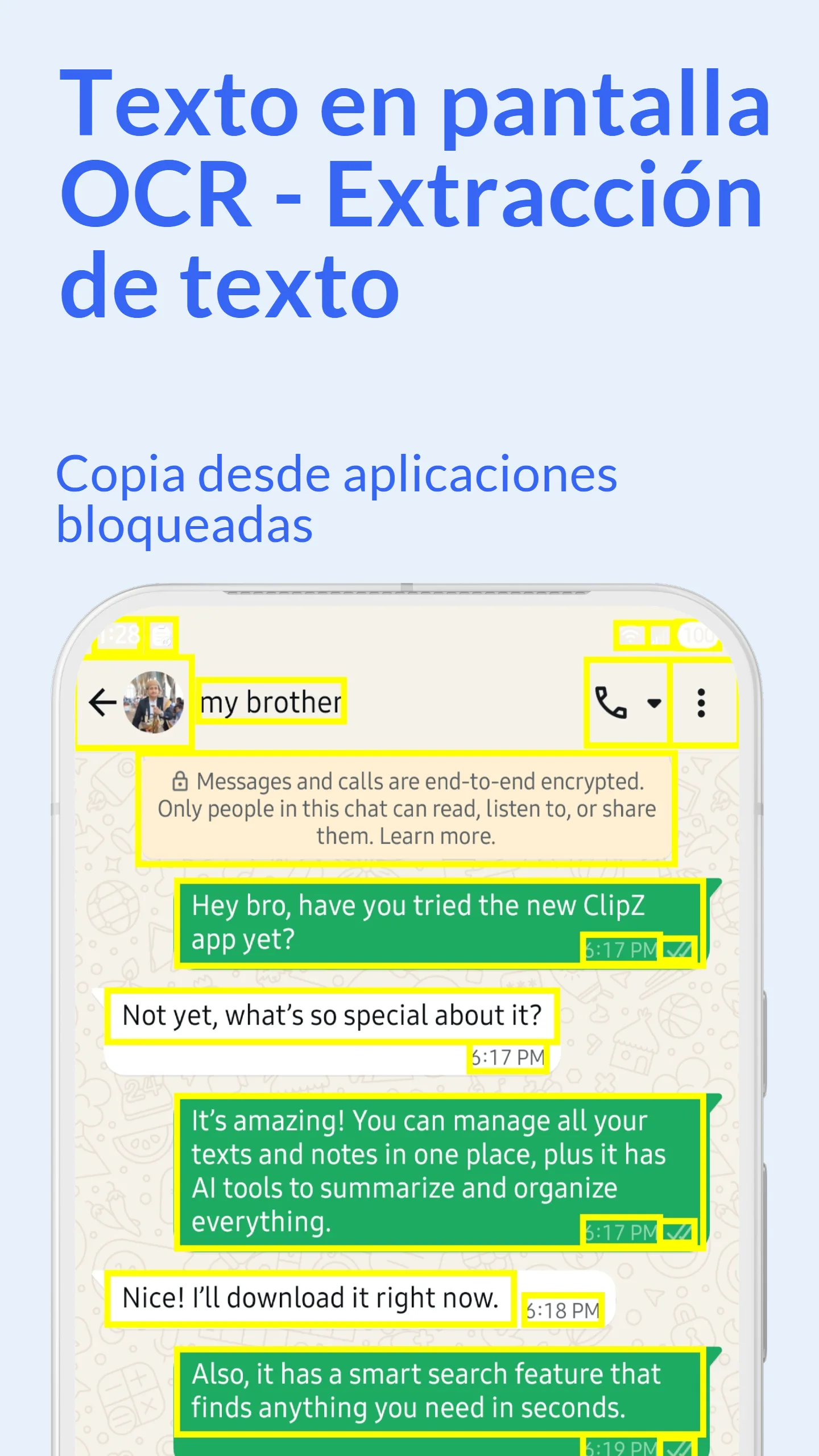 Escáner de Pantalla OCR de ClipZ mostrando métodos de acceso