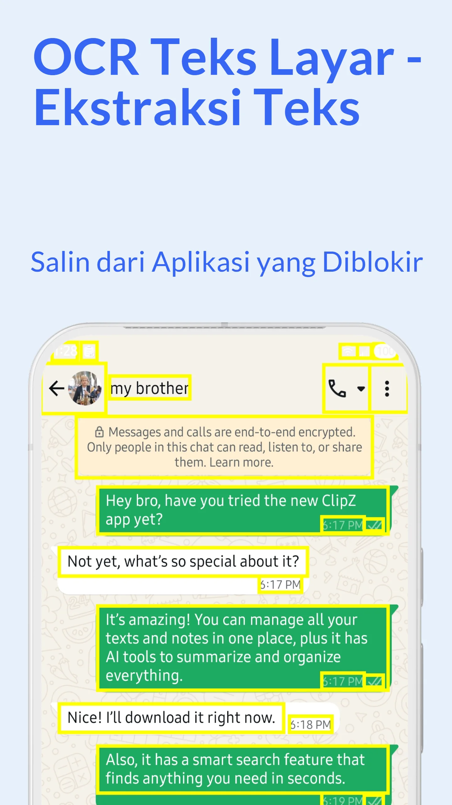 Pemindai Layar ClipZ OCR menunjukkan metode akses termasuk floating bubble dan ubin pengaturan cepat