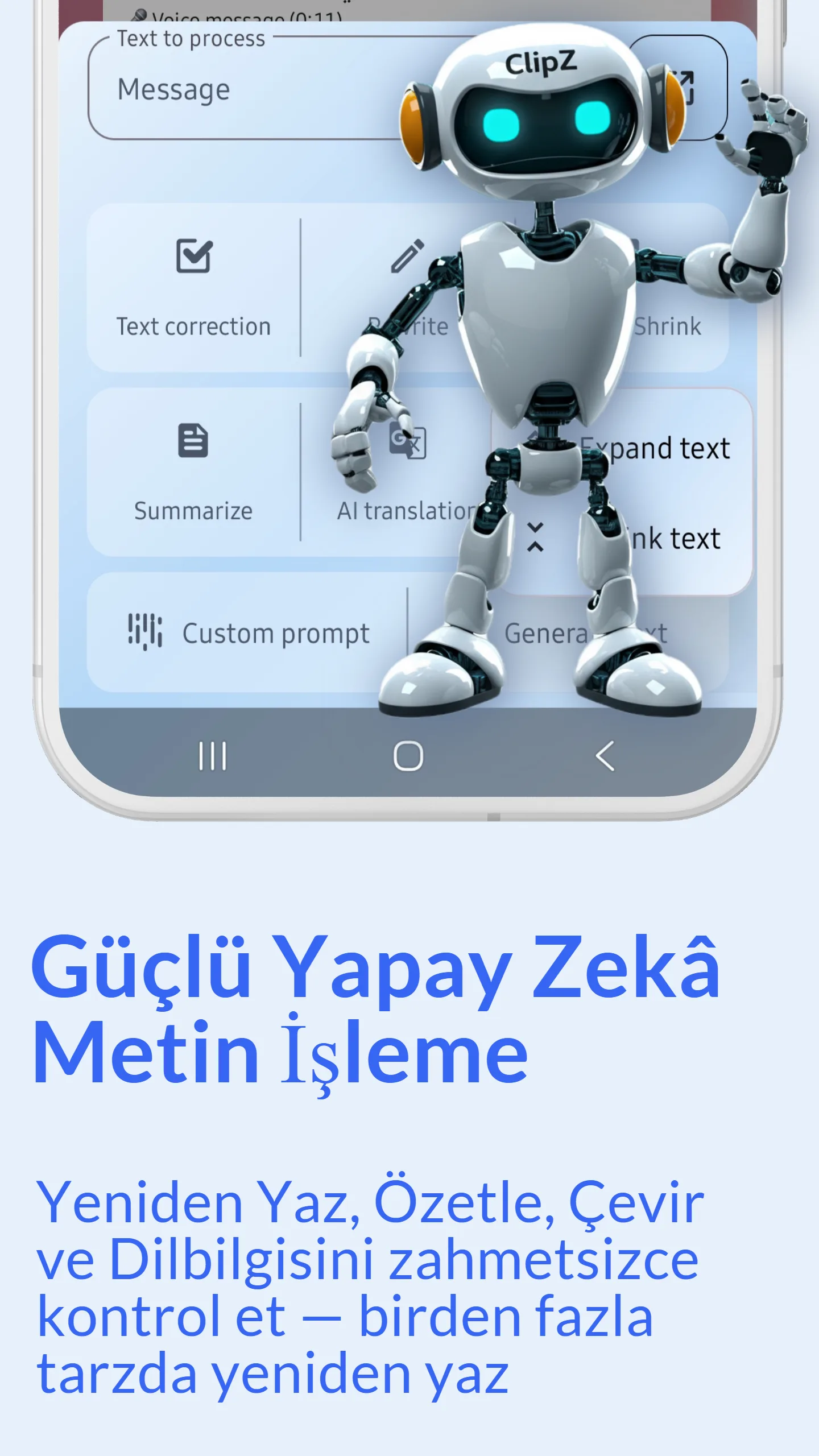 ClipZ AI Metin Araçları Arayüzü ve AI Parafraz Özelliği